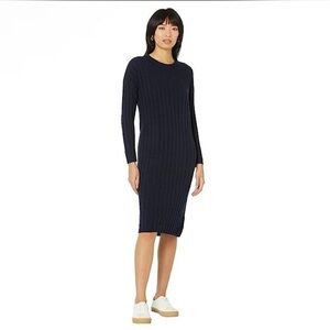 Madewell Ribbed Sweater Dress MIDI Dk Indigo Asymmetrical, Women’s Sz XS